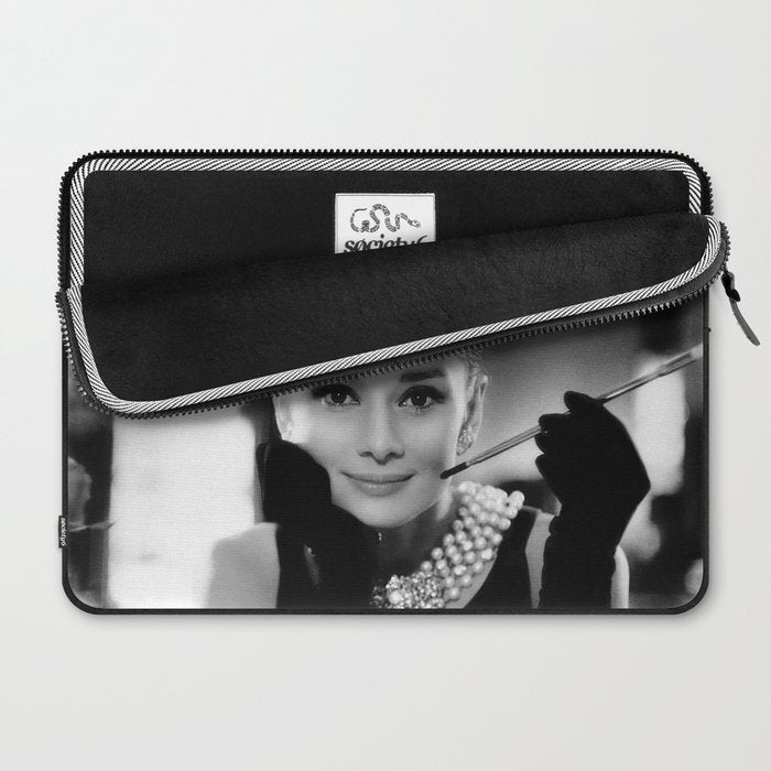 Audrey Hepburn, Tiara, Jewelry, Black and White Wall Art Laptop Sleeve Gallery Image 2