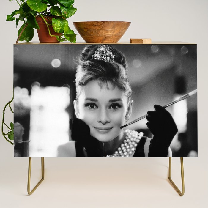 Audrey Hepburn, Tiara, Jewelry, Black and White Wall Art Credenza Gallery Image 1