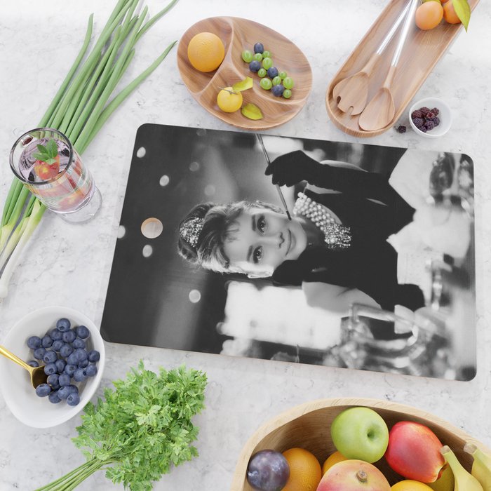 Audrey Hepburn, Tiara, Jewelry, Black and White Wall Art Cutting Board Gallery Image 2