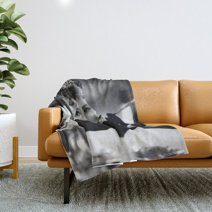 Audrey Hepburn, Tiara, Jewelry, Black and White Wall Art Throw Blanket Gallery Image 1