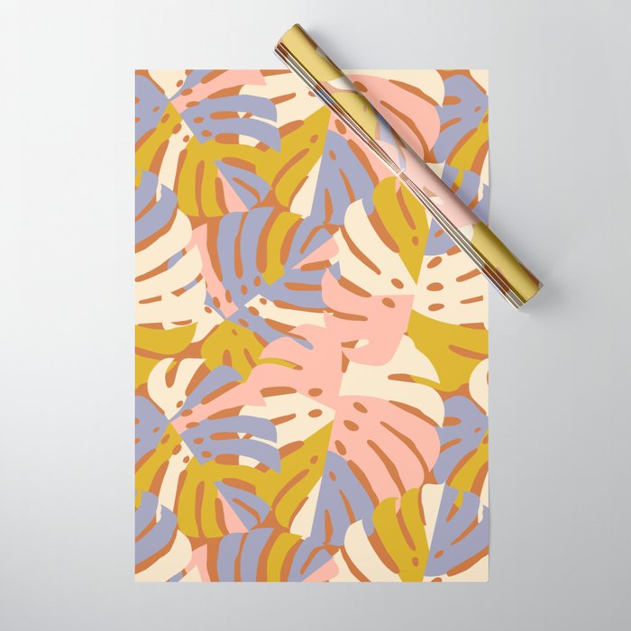 Color Block Monstera Pink + Lavender Wrapping Paper Gallery Image 1