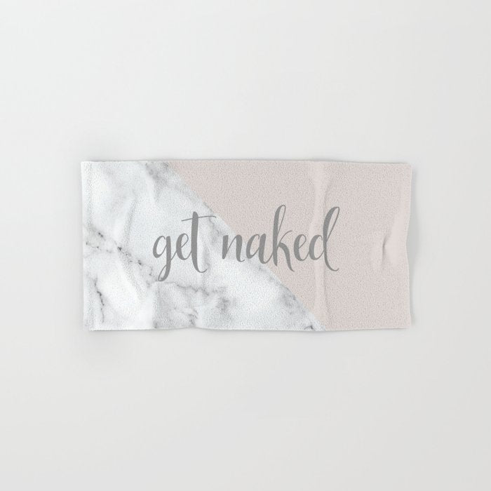 Get Naked, Funny Bathroom Art,  Marble, Blush Pink, Grey Towels Gallery Image 1