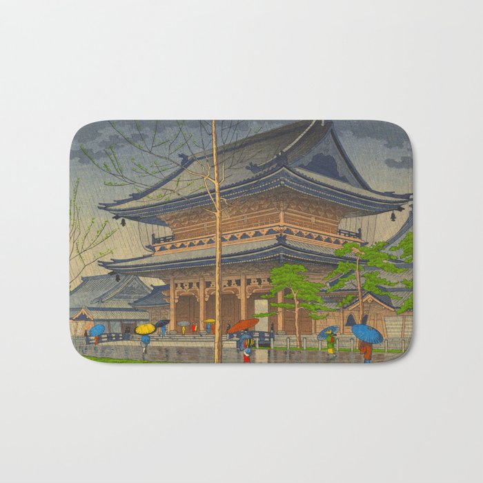 Rain in Higashi-Honganji Temple, Kyoto Asano Takeji Japanese Woodblock Print Bath Mat Gallery Image 1