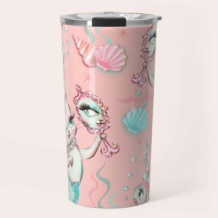 Merkittens with Pearls on blush Travel Mug Gallery Image 1