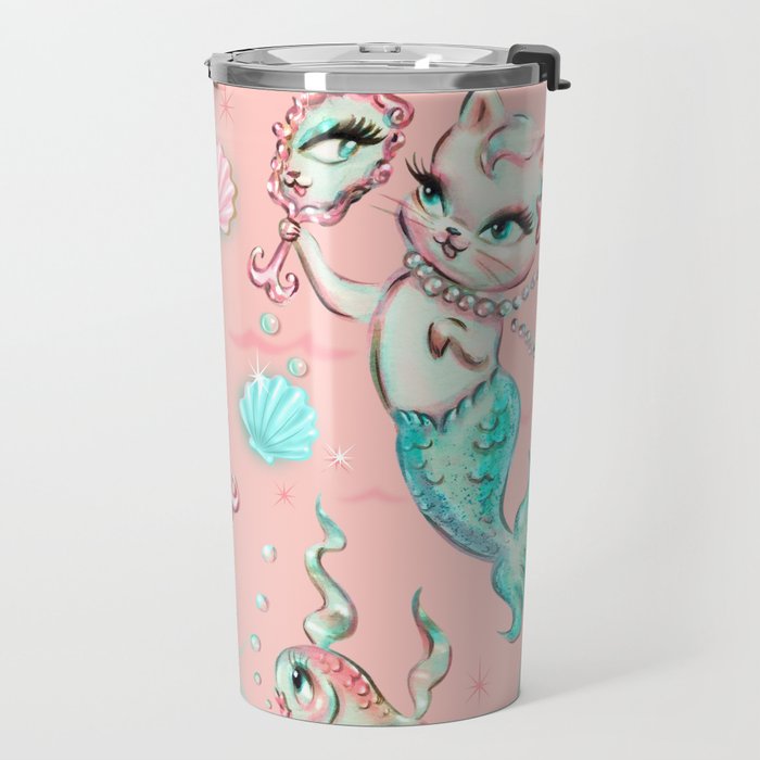 Merkittens with Pearls on blush Travel Mug Gallery Image 2