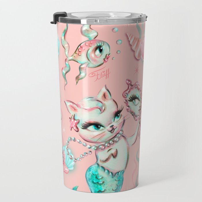 Merkittens with Pearls on blush Travel Mug Gallery Image 3