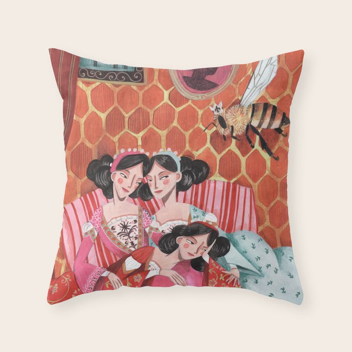 Fairytale Folktale insect The Queen Bee Throw Pillow Gallery Image 1
