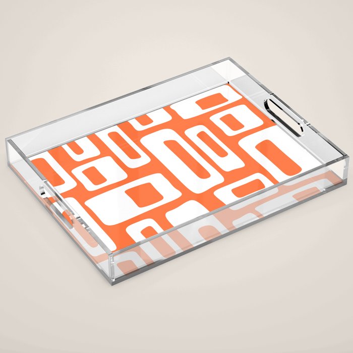 Retro Mid Century Modern Abstract Pattern 335 Orange Acrylic Tray Gallery Image 1