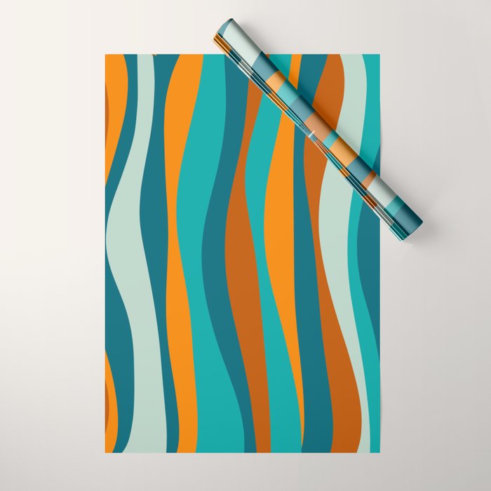 Liquid Stripes in Rust Orange Aqua Turquoise Teal  Wrapping Paper Gallery Image 1