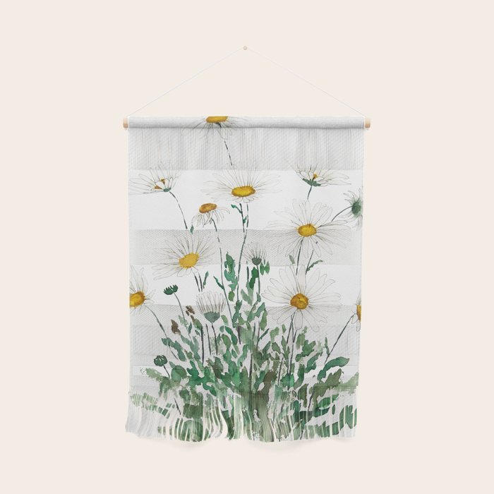 white Margaret daisy watercolor Wall Hanging Gallery Image 1