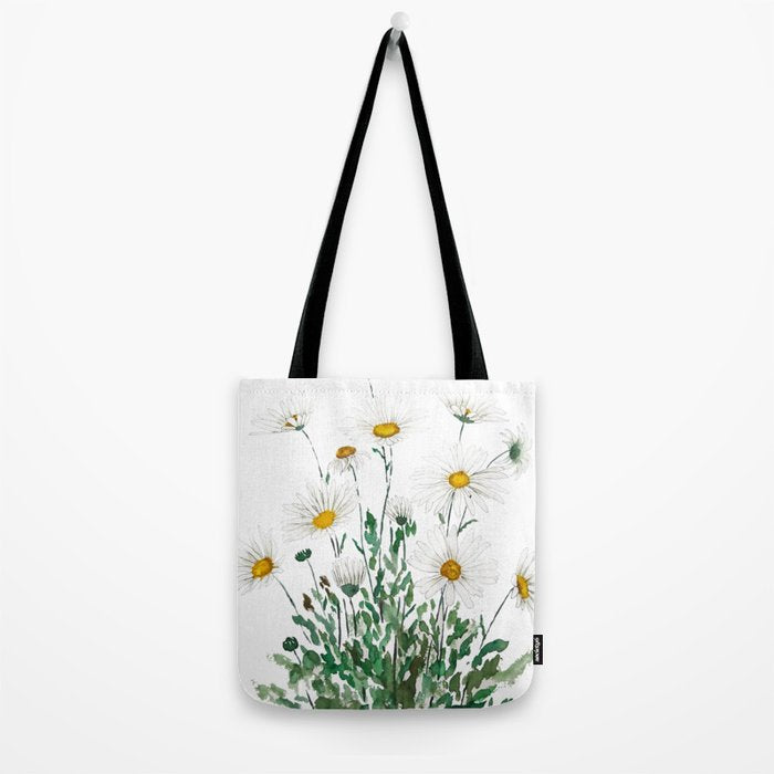 white Margaret daisy watercolor Tote Bag Gallery Image 2