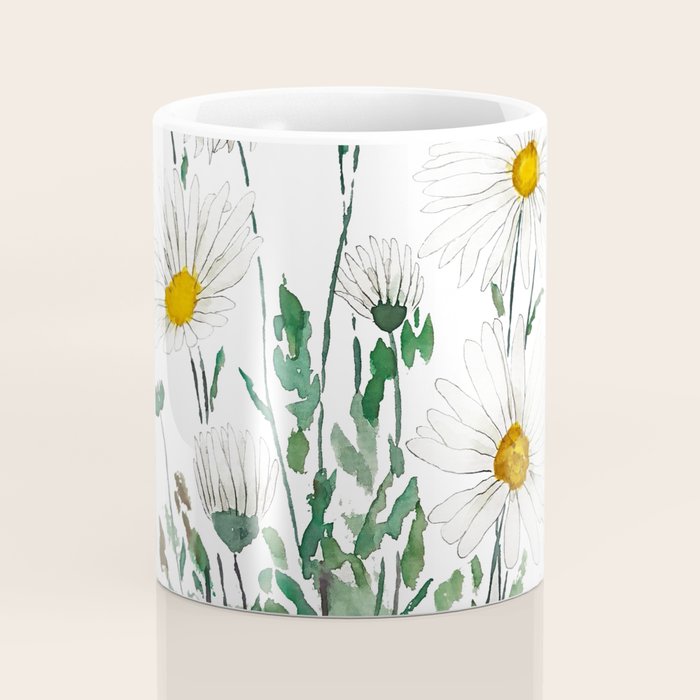 white Margaret daisy watercolor Coffee Mug Gallery Image 4