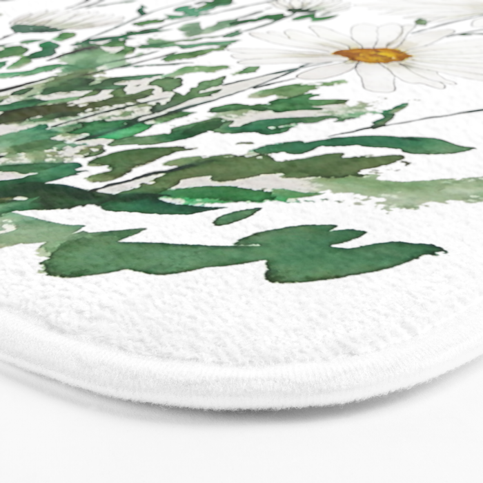 white Margaret daisy watercolor Bath Mat Gallery Image 3