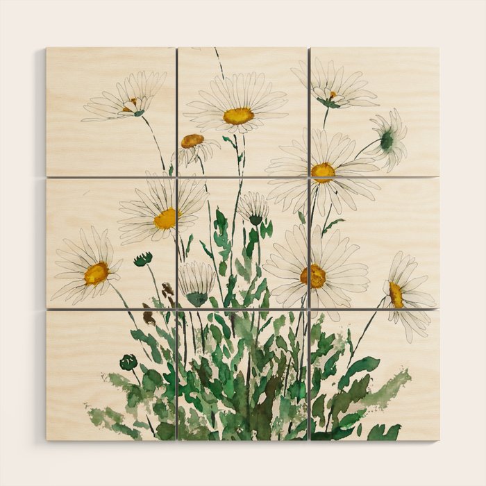 white Margaret daisy watercolor Wood Wall Art Gallery Image 1