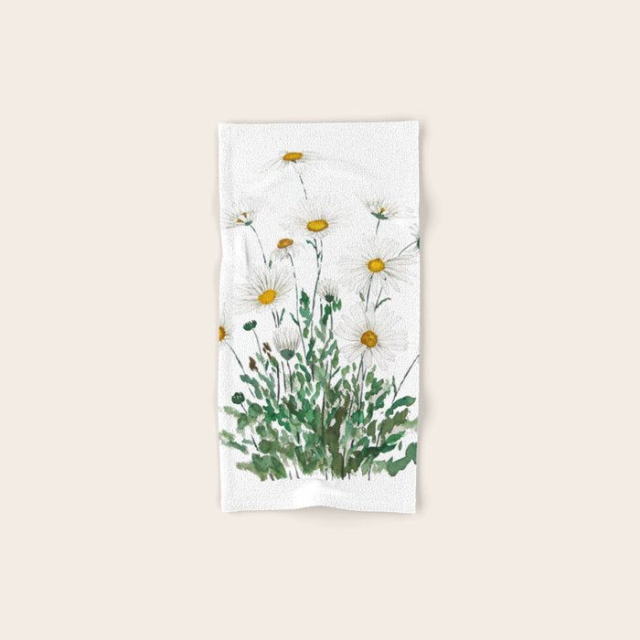 white Margaret daisy watercolor Bath Towel Gallery Image 1