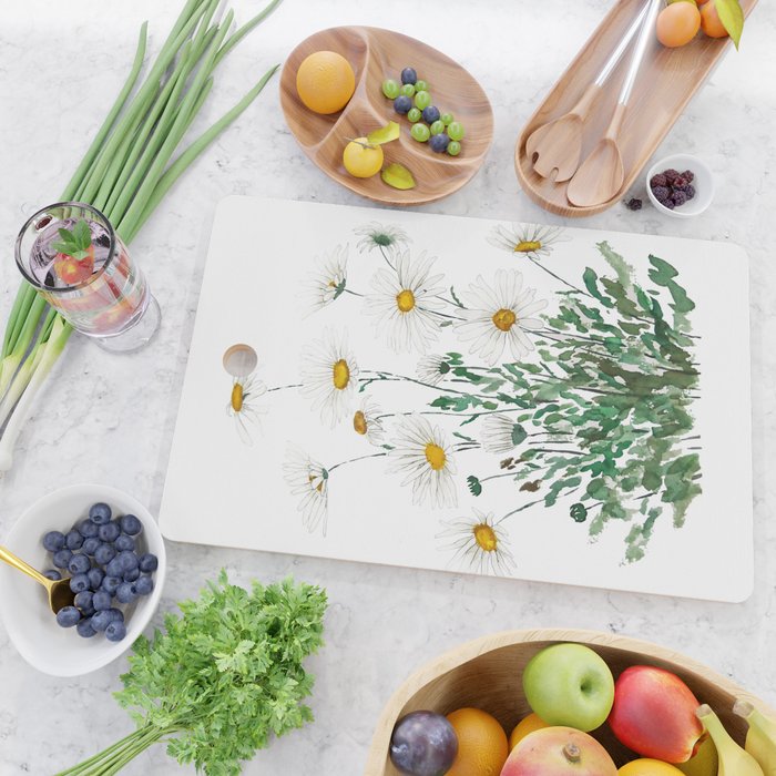 white Margaret daisy watercolor Cutting Board Gallery Image 2