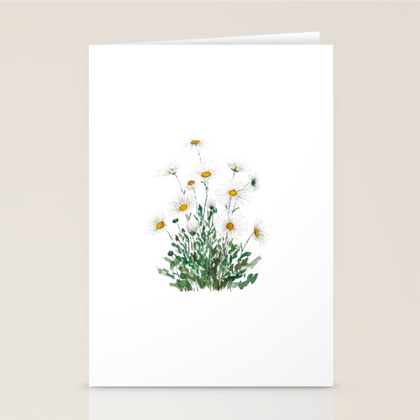 white Margaret daisy watercolor Stationery Card Gallery Image 1