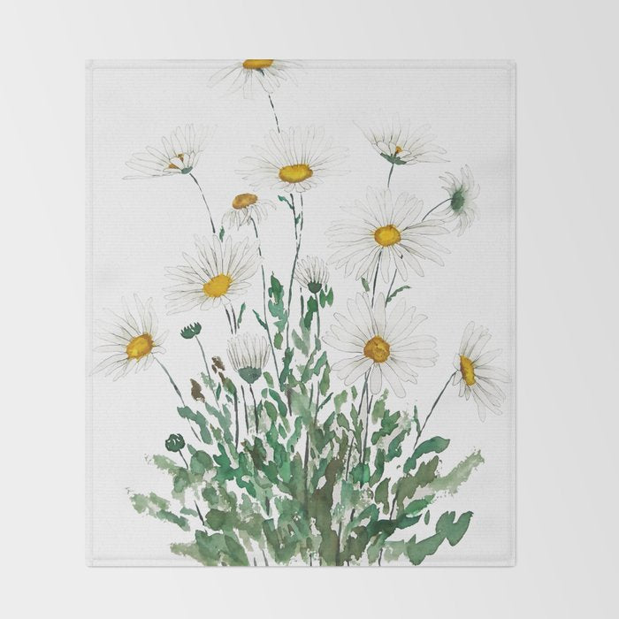 white Margaret daisy watercolor Throw Blanket Gallery Image 2
