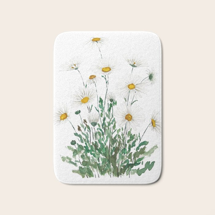 white Margaret daisy watercolor Bath Mat Gallery Image 1