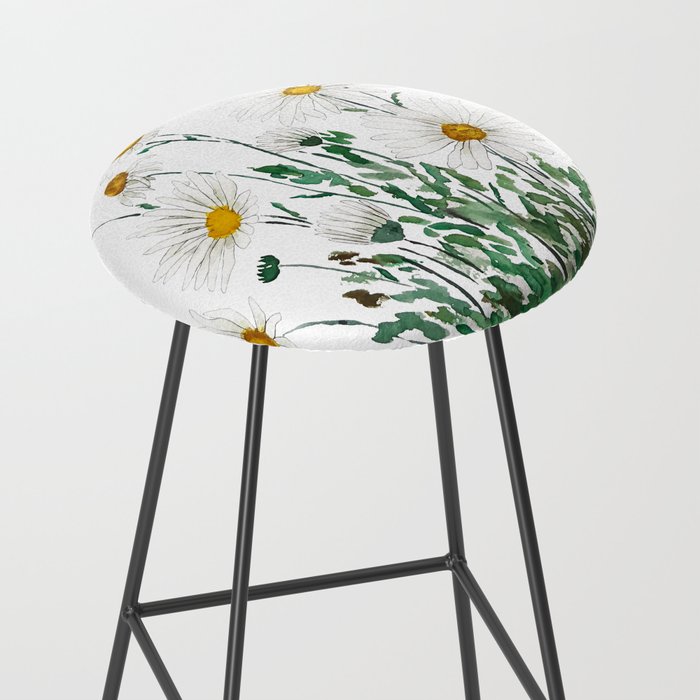 white Margaret daisy watercolor Stool Gallery Image 2
