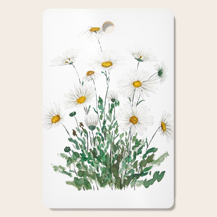 white Margaret daisy watercolor Cutting Board Gallery Image 1
