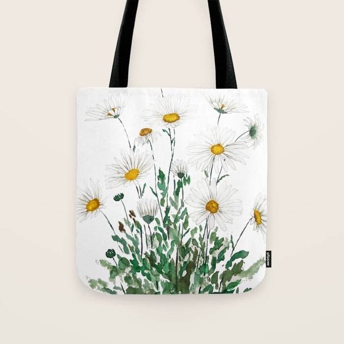 white Margaret daisy watercolor Tote Bag Gallery Image 1