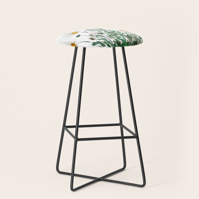 white Margaret daisy watercolor Stool Gallery Image 1