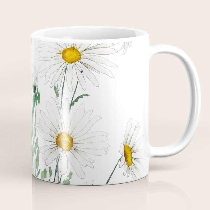 white Margaret daisy watercolor Coffee Mug Gallery Image 1