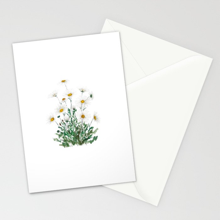 white Margaret daisy watercolor Stationery Card Gallery Image 2