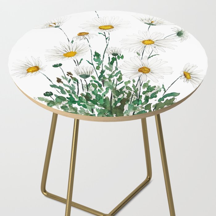 white Margaret daisy watercolor Side Table Gallery Image 2