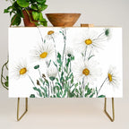white Margaret daisy watercolor Credenza Gallery Image 1