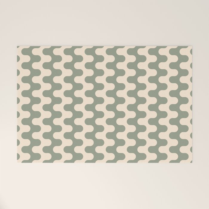 Retro Mid Century Modern Waves in Sage Green Welcome Mat Gallery Image 1
