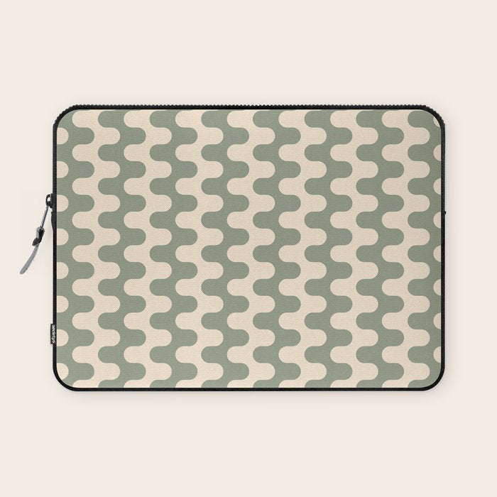 Retro Mid Century Modern Waves in Sage Green Laptop Sleeve Gallery Image 1