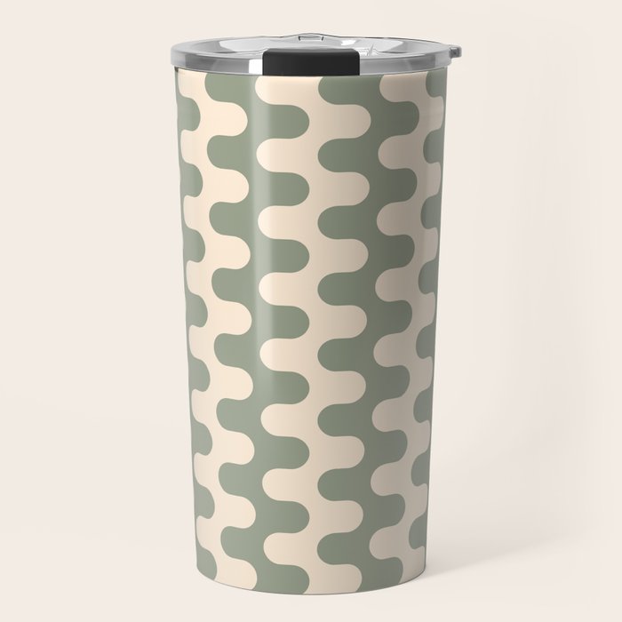 Retro Mid Century Modern Waves in Sage Green Travel Mug Gallery Image 1
