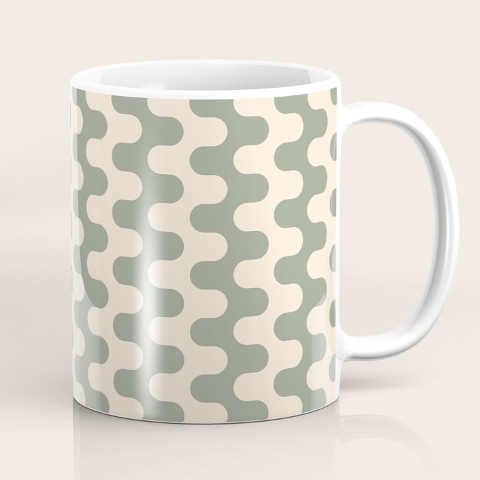 Retro Mid Century Modern Waves in Sage Green Coffee Mug Gallery Image 1