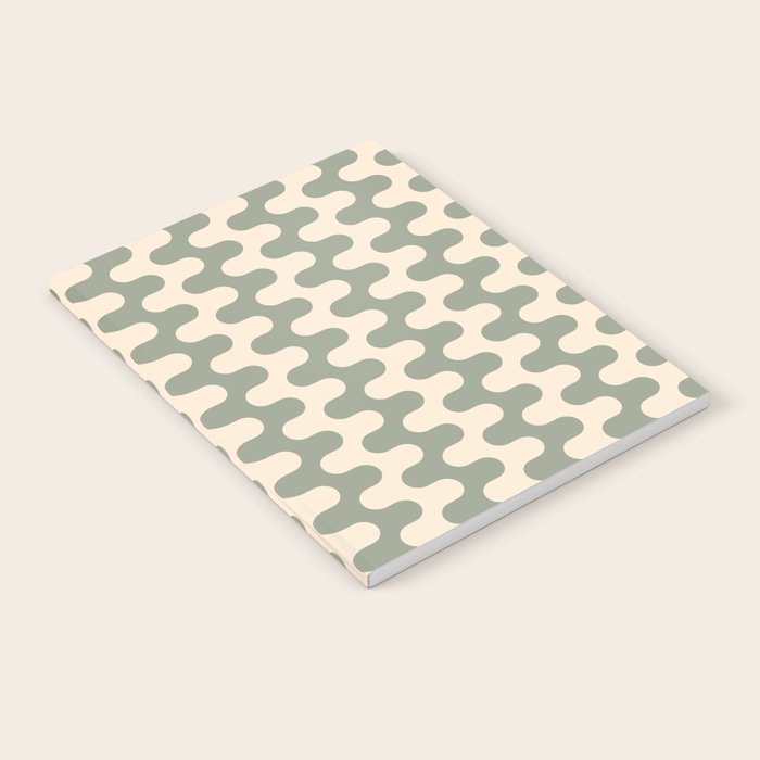 Retro Mid Century Modern Waves in Sage Green Notebook