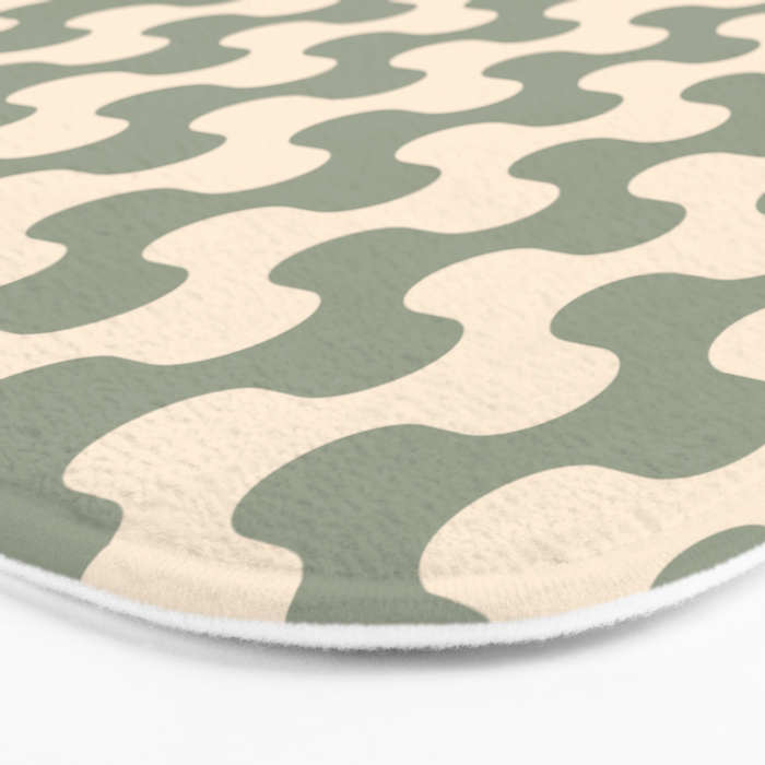 Retro Mid Century Modern Waves in Sage Green Bath Mat Gallery Image 3