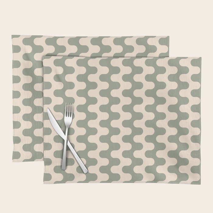 Retro Mid Century Modern Waves in Sage Green Placemat Gallery Image 1