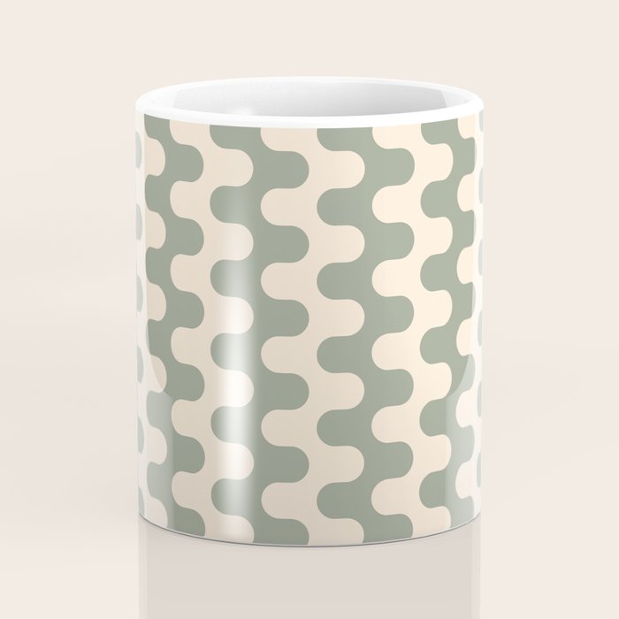 Retro Mid Century Modern Waves in Sage Green Coffee Mug Gallery Image 4