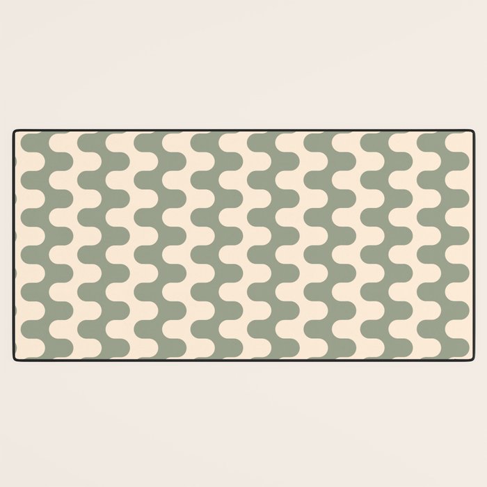Retro Mid Century Modern Waves in Sage Green Desk Mat Gallery Image 3