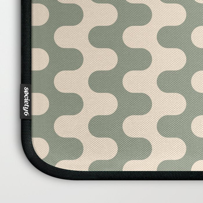 Retro Mid Century Modern Waves in Sage Green Laptop Sleeve Gallery Image 3