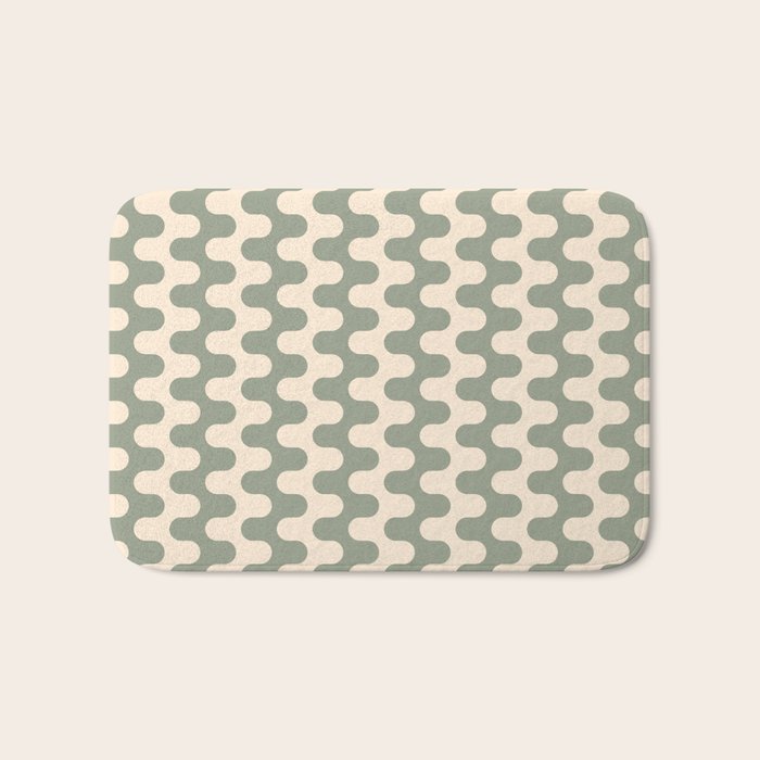 Retro Mid Century Modern Waves in Sage Green Bath Mat Gallery Image 1