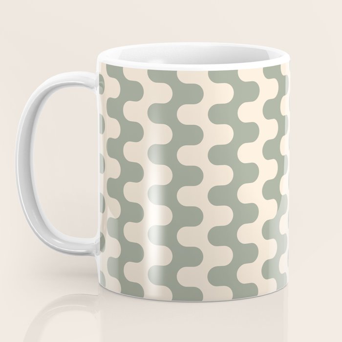 Retro Mid Century Modern Waves in Sage Green Coffee Mug Gallery Image 3
