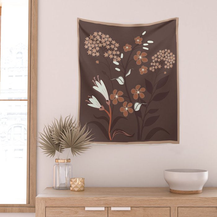 Floral Mocha 2 Wall Tapestry Gallery Image 2