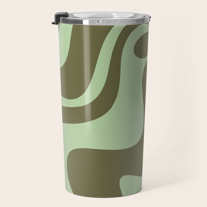 Retro Liquid Swirl Contemporary Abstract Pattern 2 in Olive Celadon Sage Green Travel Mug Gallery Image 3