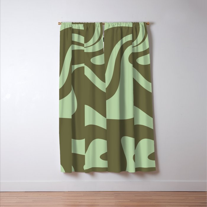Retro Liquid Swirl Contemporary Abstract Pattern 2 in Olive Celadon Sage Green Window Curtain Gallery Image 3