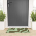 Retro Liquid Swirl Contemporary Abstract Pattern 2 in Olive Celadon Sage Green Welcome Mat Gallery Image 3