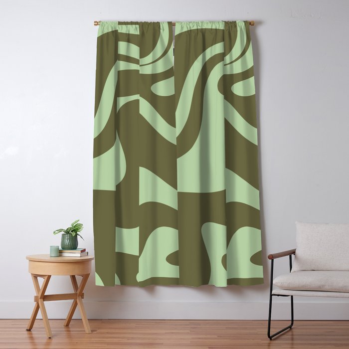 Retro Liquid Swirl Contemporary Abstract Pattern 2 in Olive Celadon Sage Green Window Curtain Gallery Image 5