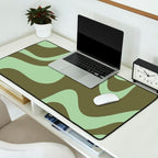 Retro Liquid Swirl Contemporary Abstract Pattern 2 in Olive Celadon Sage Green Desk Mat Gallery Image 2