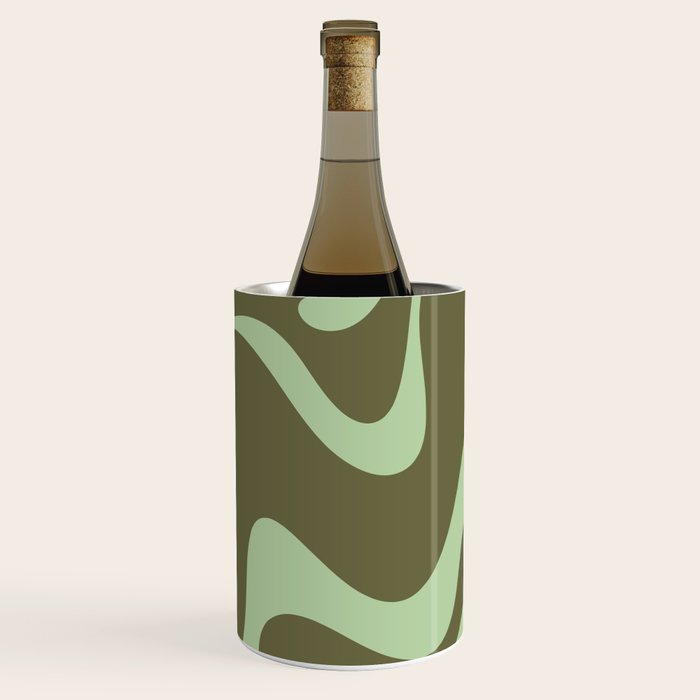 Retro Liquid Swirl Contemporary Abstract Pattern 2 in Olive Celadon Sage Green Wine Chiller Gallery Image 3